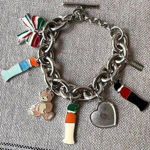 Moschino Italy Authentic Designer Silver Colorful Chunky Toggle Charm Bracelet